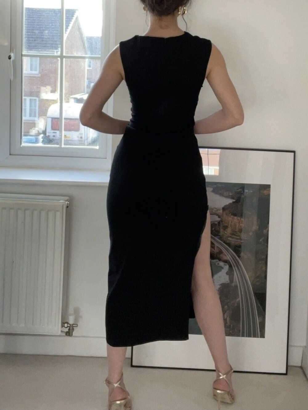 Zara black midi dress in L with side cut outs and asymmetric neck line New - Picture 3 of 16